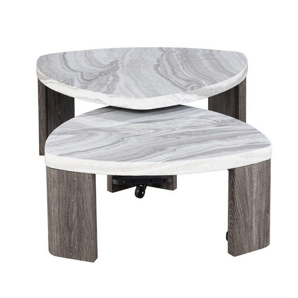 Lesy Nesting Cocktail Table, Swivel Design, Hidden Casters Gray Wood-BM356311