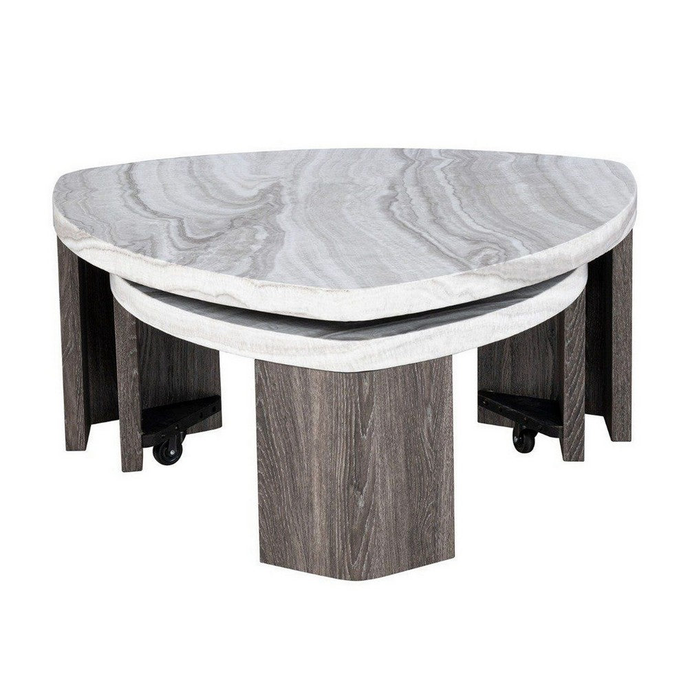 Lesy Nesting Cocktail Table, Swivel Design, Hidden Casters Gray Wood-BM356311
