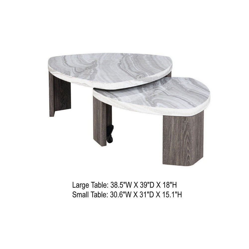 Lesy Nesting Cocktail Table, Swivel Design, Hidden Casters Gray Wood-BM356311