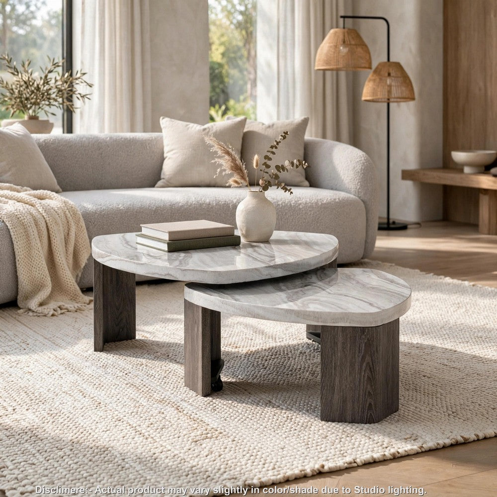 Lesy Nesting Cocktail Table, Swivel Design, Hidden Casters Gray Wood-BM356311