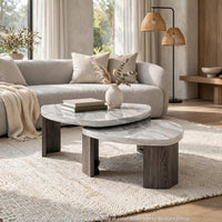 Lesy Nesting Cocktail Table, Swivel Design, Hidden Casters Gray Wood-BM356311