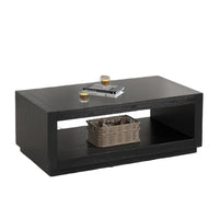 Dane Contemporary Coffee Table with Open Shelf, Black Oak Veneer, 48 Inch-BM356312