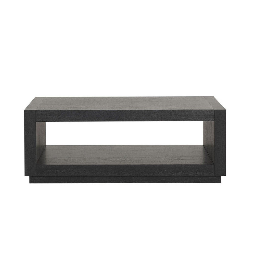 Dane Contemporary Coffee Table with Open Shelf, Black Oak Veneer, 48 Inch-BM356312