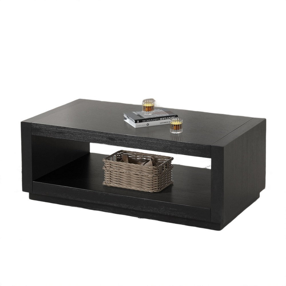 Dane Contemporary Coffee Table with Open Shelf, Black Oak Veneer, 48 Inch-BM356312