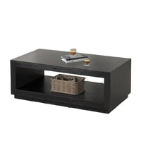 Dane Contemporary Coffee Table with Open Shelf, Black Oak Veneer, 48 Inch-BM356312
