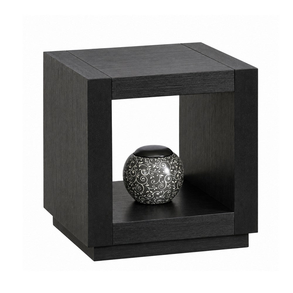 Dane Contemporary End Table, Lower Open Shelf, Black Oak Veneer, 22 Inch-BM356313