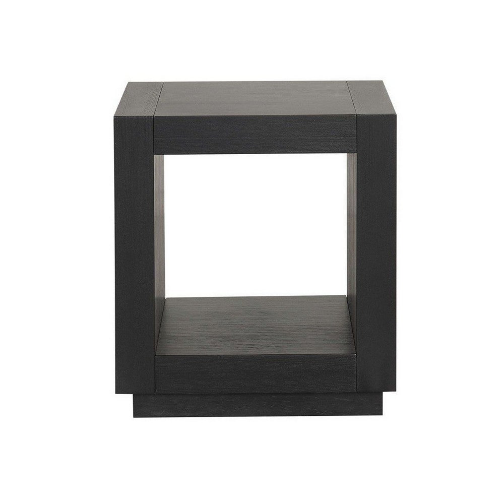 Dane Contemporary End Table, Lower Open Shelf, Black Oak Veneer, 22 Inch-BM356313