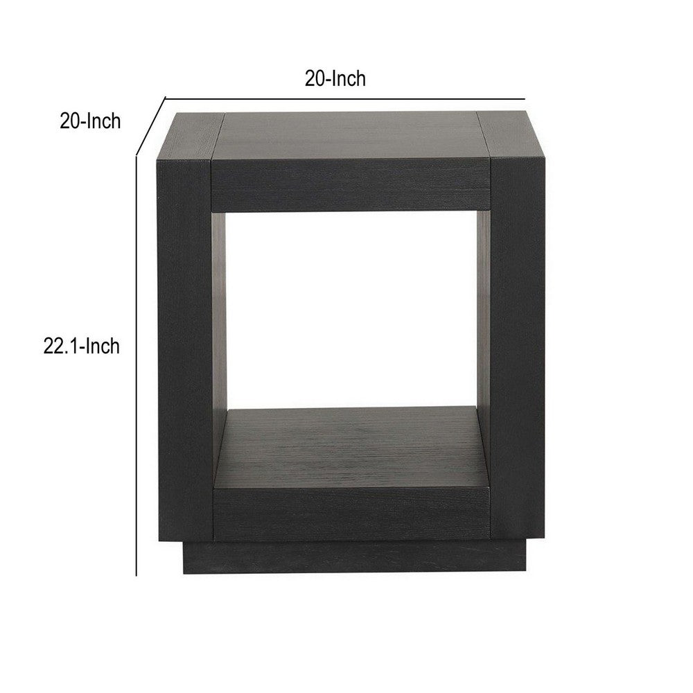 Dane Contemporary End Table, Lower Open Shelf, Black Oak Veneer, 22 Inch-BM356313