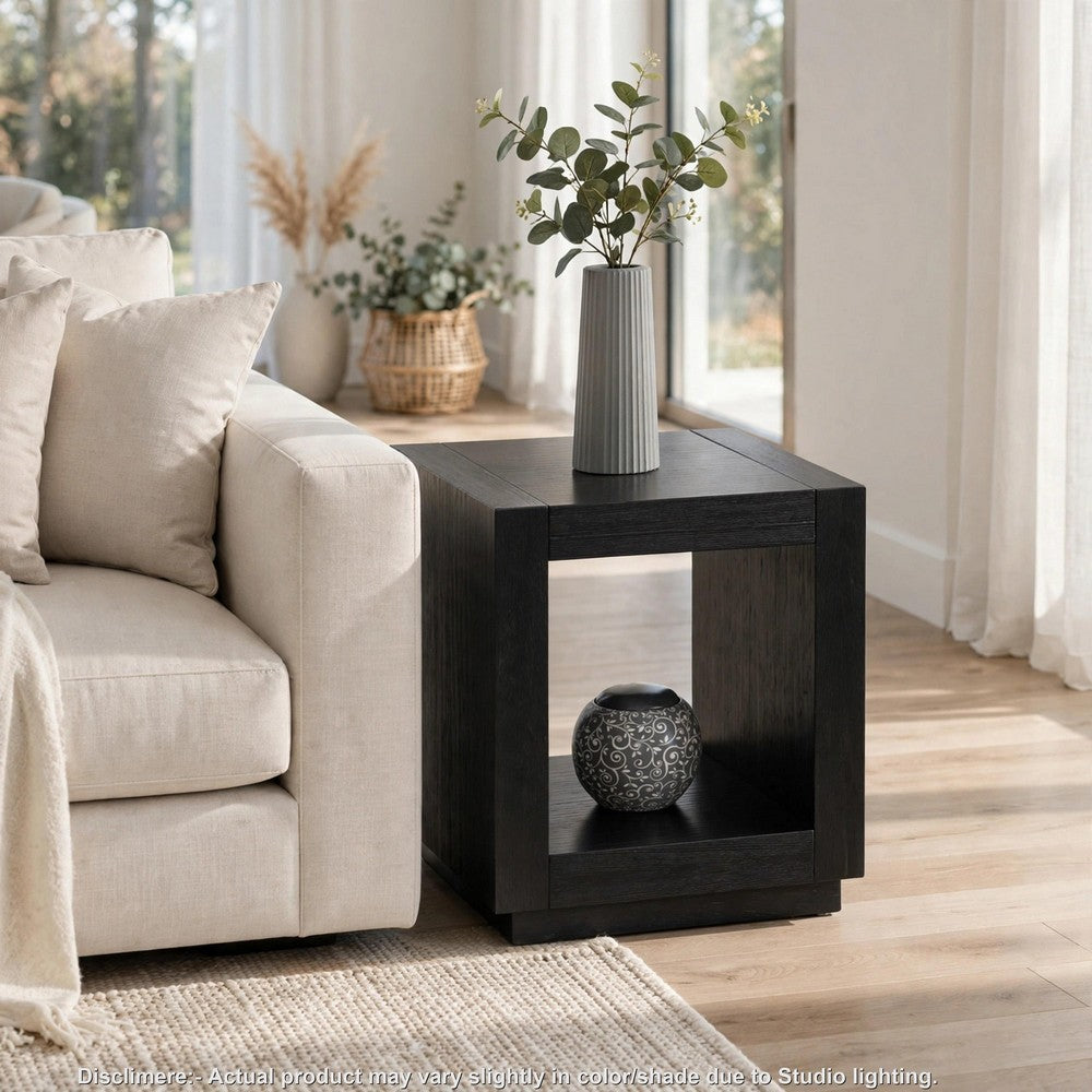 Dane Contemporary End Table, Lower Open Shelf, Black Oak Veneer, 22 Inch-BM356313