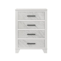 Feza Tall Dresser Chest with 4 Drawers, Faux Marble Accents, White-BM356322