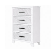 Feza Tall Dresser Chest with 4 Drawers, Faux Marble Accents, White-BM356322