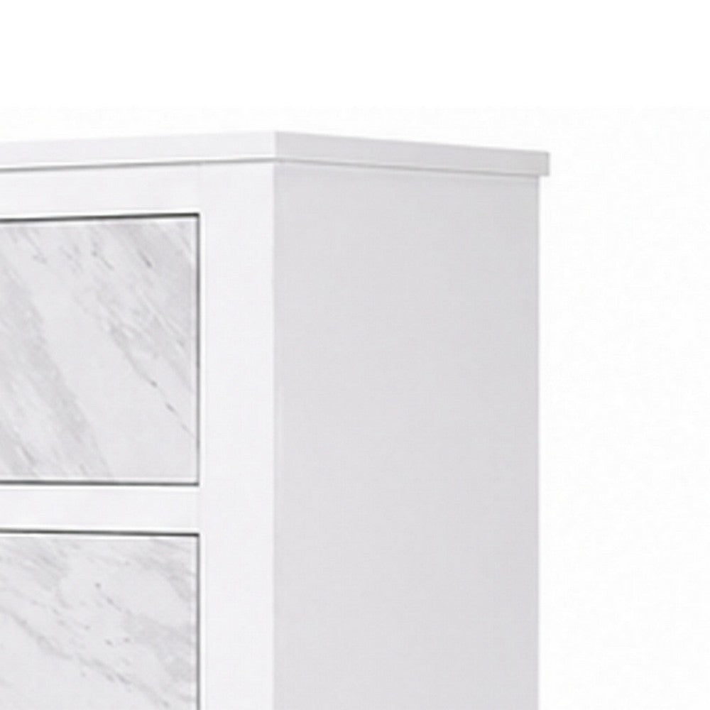 Feza Tall Dresser Chest with 4 Drawers, Faux Marble Accents, White-BM356322