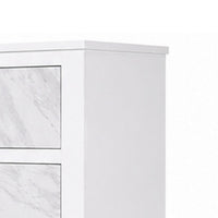 Feza Tall Dresser Chest with 4 Drawers, Faux Marble Accents, White-BM356322