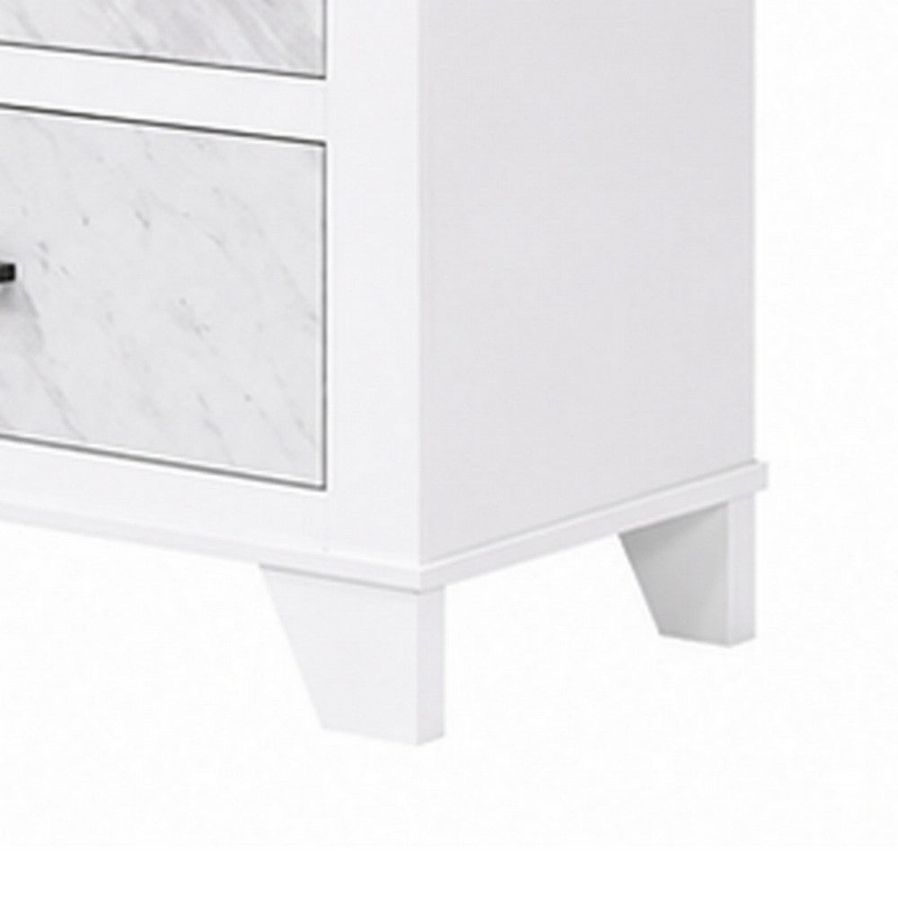 Feza Tall Dresser Chest with 4 Drawers, Faux Marble Accents, White-BM356322