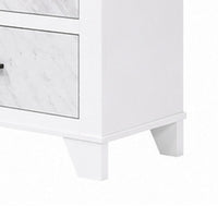 Feza Tall Dresser Chest with 4 Drawers, Faux Marble Accents, White-BM356322