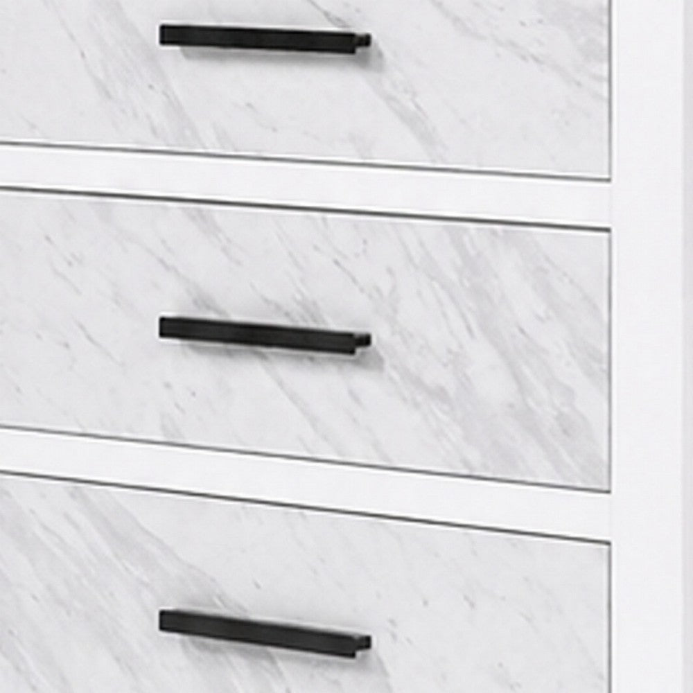 Feza Tall Dresser Chest with 4 Drawers, Faux Marble Accents, White-BM356322