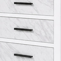 Feza Tall Dresser Chest with 4 Drawers, Faux Marble Accents, White-BM356322