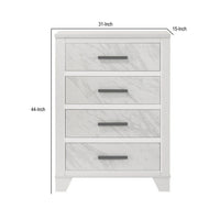 Feza Tall Dresser Chest with 4 Drawers, Faux Marble Accents, White-BM356322
