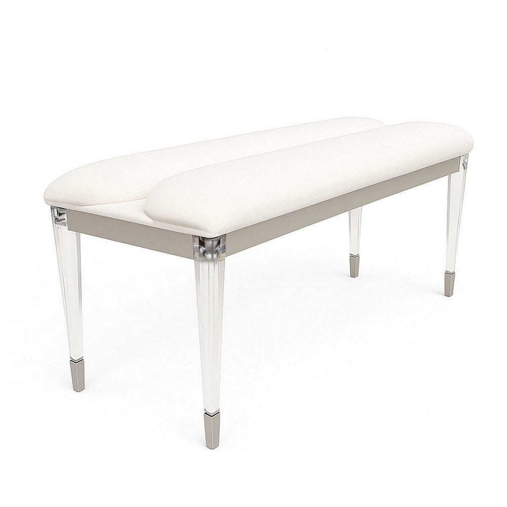 Zema Modern Accent Bench with Tapered Acrylic Leg, White Fabric, 54 Inch-BM356324