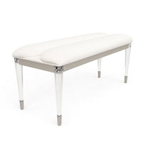 Zema Modern Accent Bench with Tapered Acrylic Leg, White Fabric, 54 Inch-BM356324
