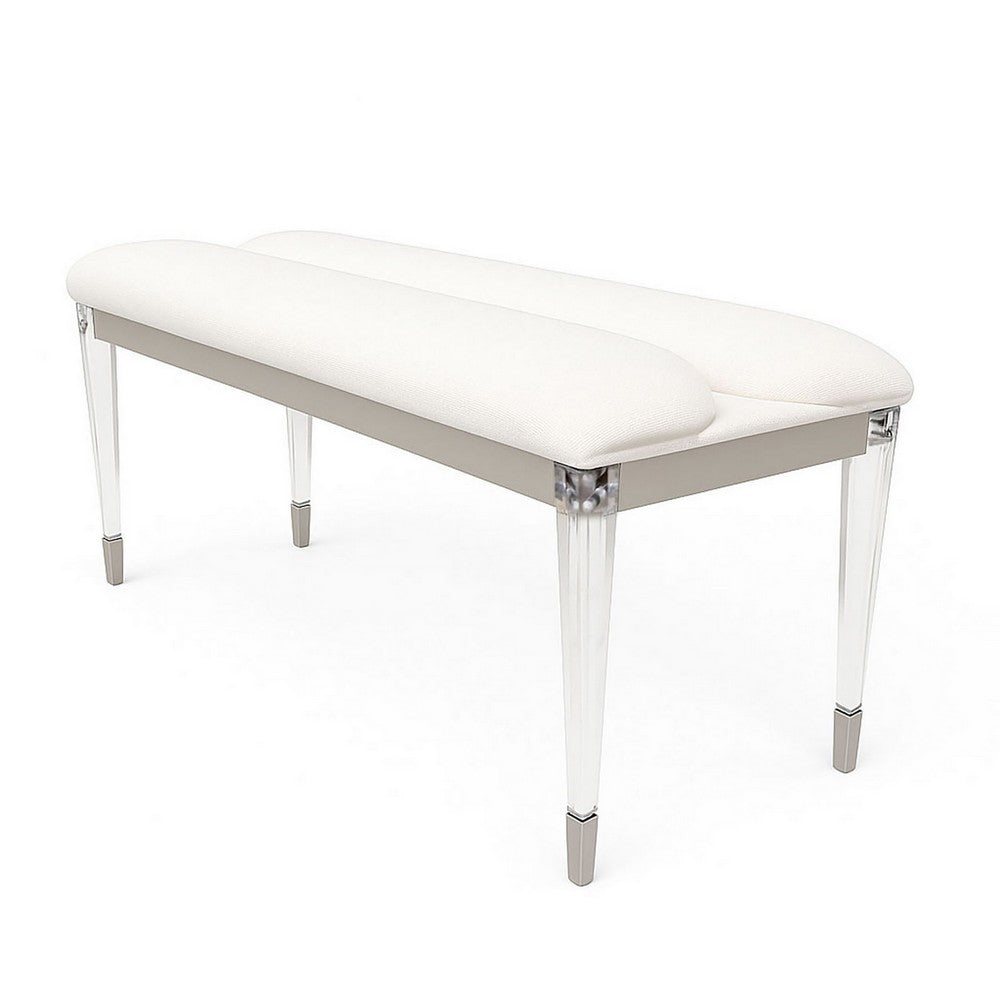 Zema Modern Accent Bench with Tapered Acrylic Leg, White Fabric, 54 Inch-BM356324