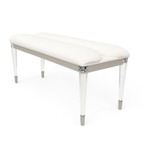 Zema Modern Accent Bench with Tapered Acrylic Leg, White Fabric, 54 Inch-BM356324
