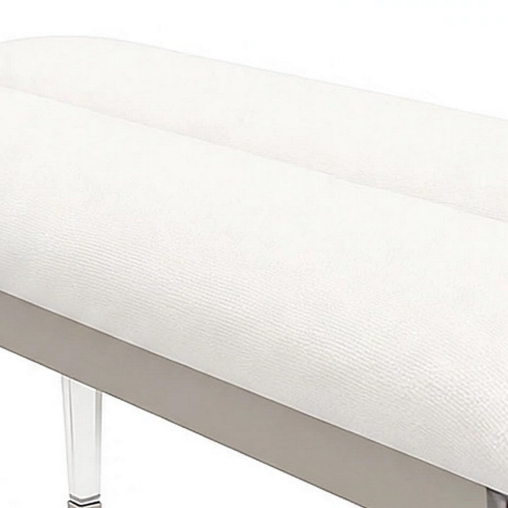 Zema Modern Accent Bench with Tapered Acrylic Leg, White Fabric, 54 Inch-BM356324