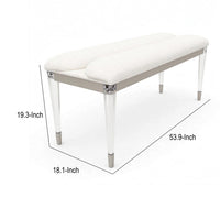 Zema Modern Accent Bench with Tapered Acrylic Leg, White Fabric, 54 Inch-BM356324