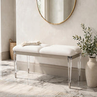 Zema Modern Accent Bench with Tapered Acrylic Leg, White Fabric, 54 Inch-BM356324