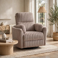 Bela Swivel Glider Power Recliner Chair, Taupe Channel-Tufted Fabric-BM356341
