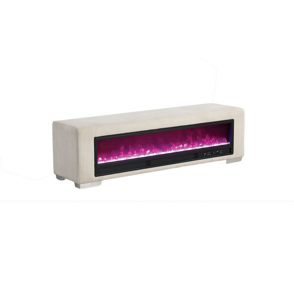 Elna Bench with Visual Crystal Fireplace , Audio and Remote Control, Beige-BM356344