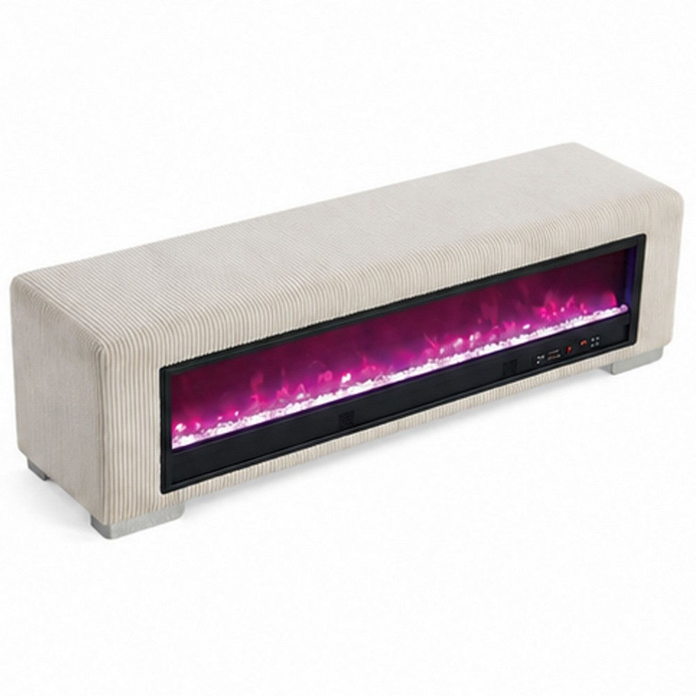 Elna Bench with Visual Crystal Fireplace , Audio and Remote Control, Beige-BM356344