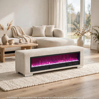 Elna Bench with Visual Crystal Fireplace , Audio and Remote Control, Beige-BM356344