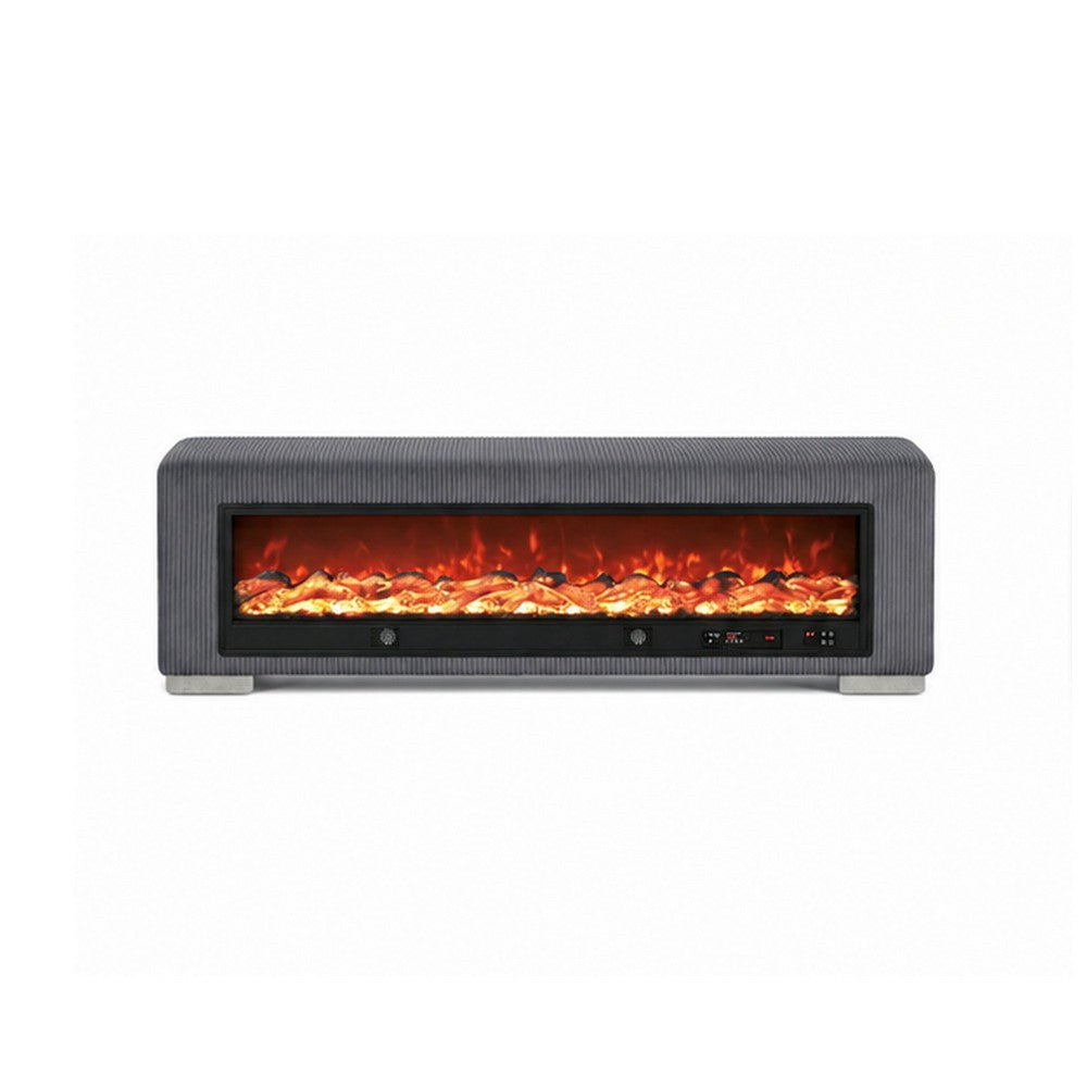 Elna Bench with Visual Wood Log Fireplace , Audio and Remote Control, Gray-BM356346