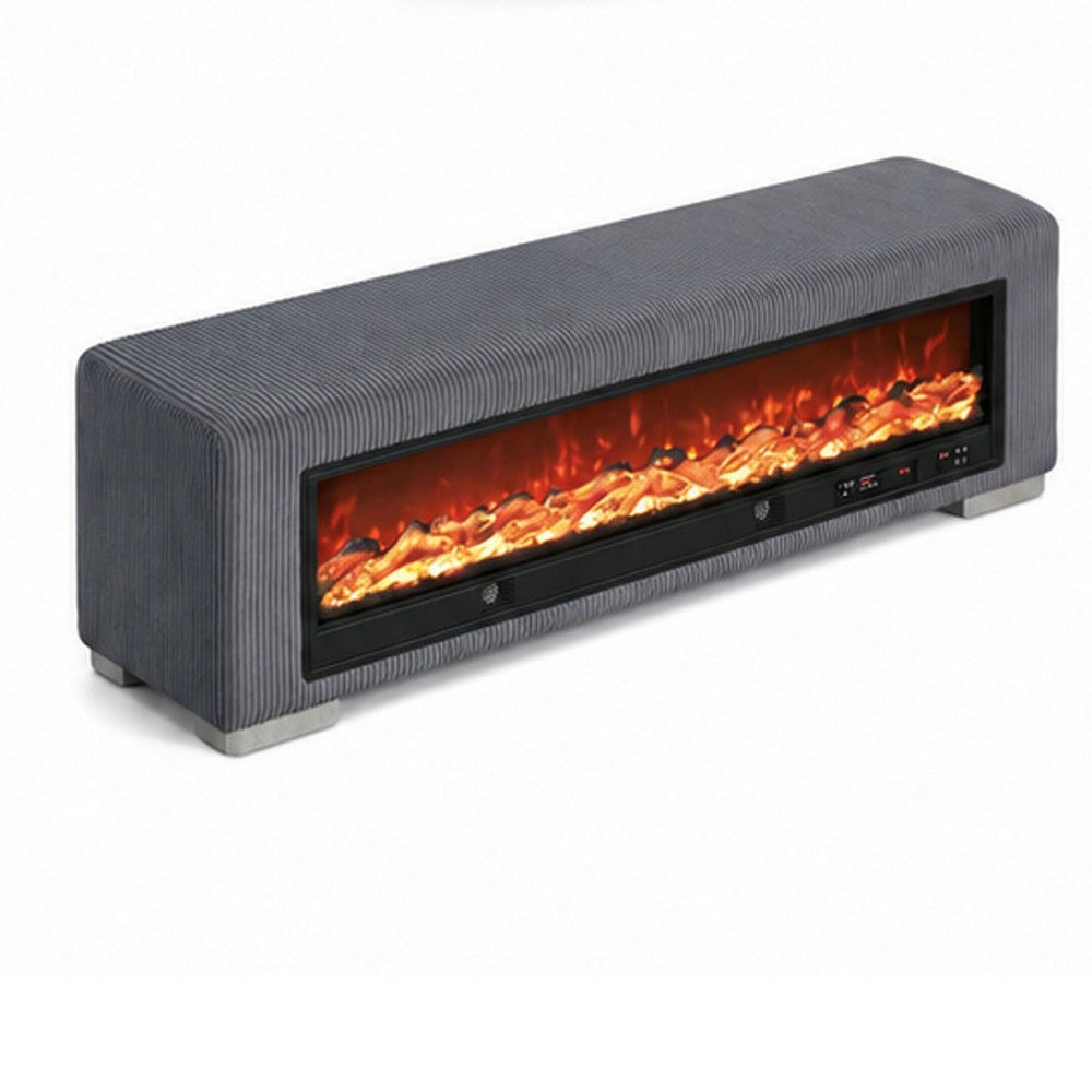Elna Bench with Visual Wood Log Fireplace , Audio and Remote Control, Gray-BM356346