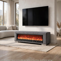 Elna Bench with Visual Wood Log Fireplace , Audio and Remote Control, Gray-BM356346