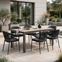 Amey Extendable Outdoor Dining Table, Gunmetal Gray, Glass-Metal, 63-95 Inch-BM356347