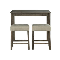 Elaya 3pc Counter Height Dining Set with Tufted Beige Stools, Brown Wood-BM356349
