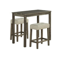 Elaya 3pc Counter Height Dining Set with Tufted Beige Stools, Brown Wood-BM356349