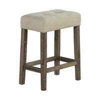 Elaya 3pc Counter Height Dining Set with Tufted Beige Stools, Brown Wood-BM356349