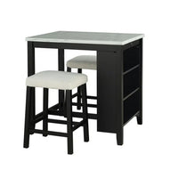 Delby 3pc Counter Height Dining Set, USB Charging, White, Black Wood-BM356350
