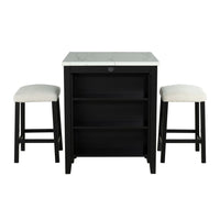 Delby 3pc Counter Height Dining Set, USB Charging, White, Black Wood-BM356350