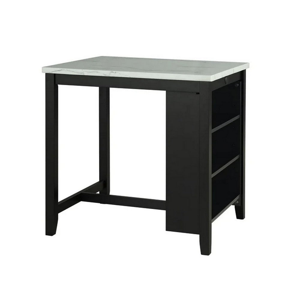 Delby 3pc Counter Height Dining Set, USB Charging, White, Black Wood-BM356350