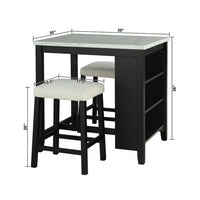 Delby 3pc Counter Height Dining Set, USB Charging, White, Black Wood-BM356350