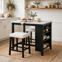 Delby 3pc Counter Height Dining Set, USB Charging, White, Black Wood-BM356350