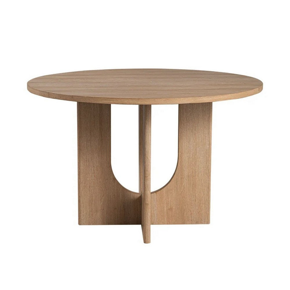 Kysa Transitional Round Dining Table with U-Shaped Base, Natural Wood, 47 Inch-BM356354