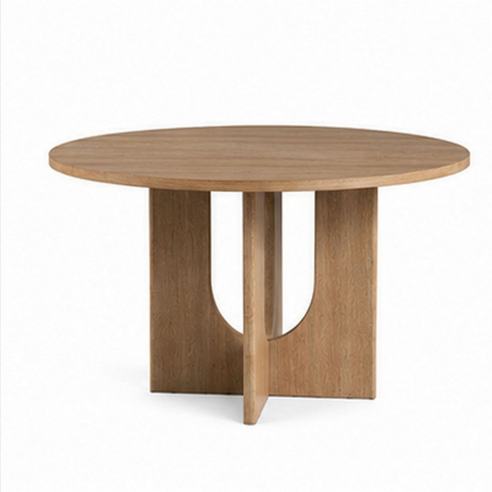 Kysa Transitional Round Dining Table with U-Shaped Base, Natural Wood, 47 Inch-BM356354