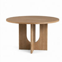 Kysa Transitional Round Dining Table with U-Shaped Base, Natural Wood, 47 Inch-BM356354
