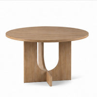 Kysa Transitional Round Dining Table with U-Shaped Base, Natural Wood, 47 Inch-BM356354