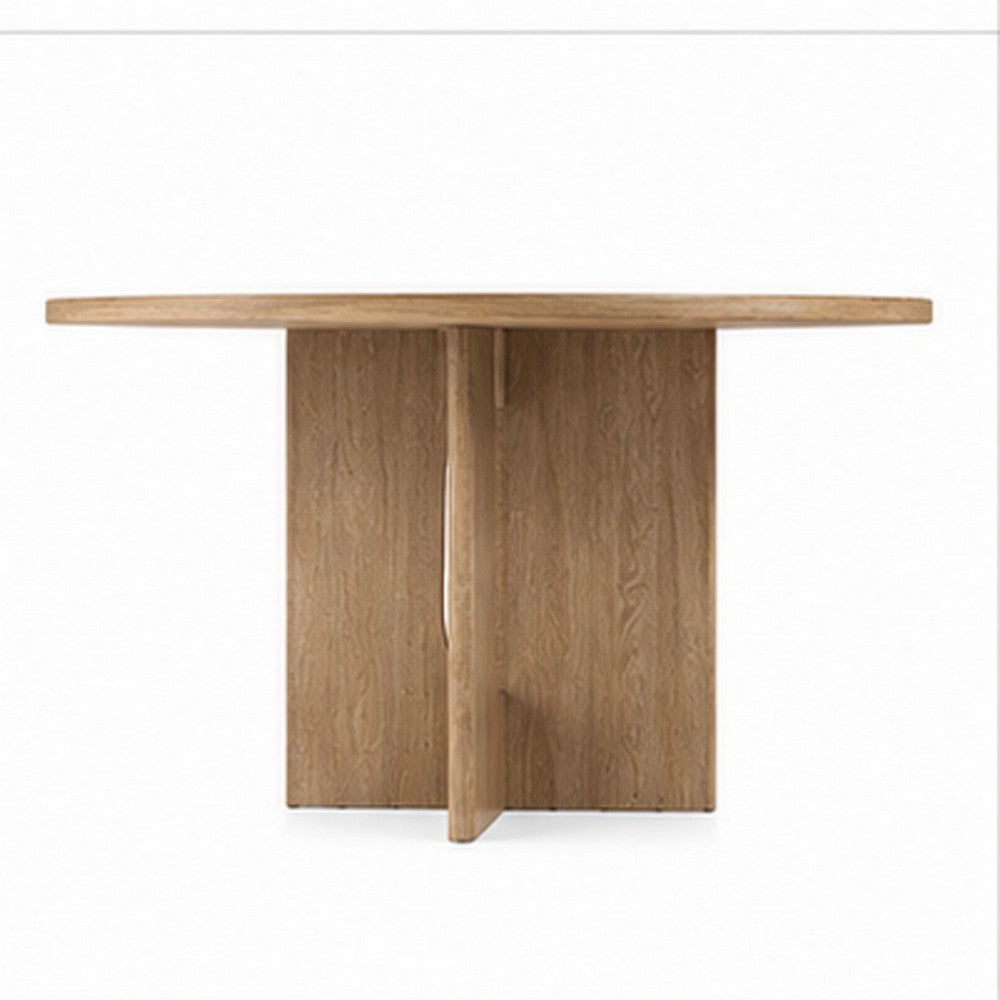 Kysa Transitional Round Dining Table with U-Shaped Base, Natural Wood, 47 Inch-BM356354